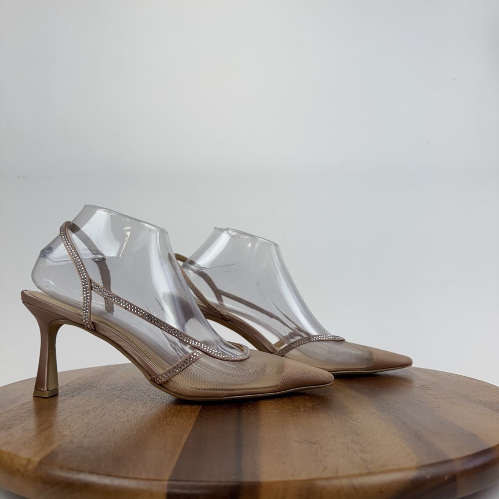 New Womens Jewel By Badgley Mischka Tammy Slingback Cap Toe Pink Pumps Size 8 M‎